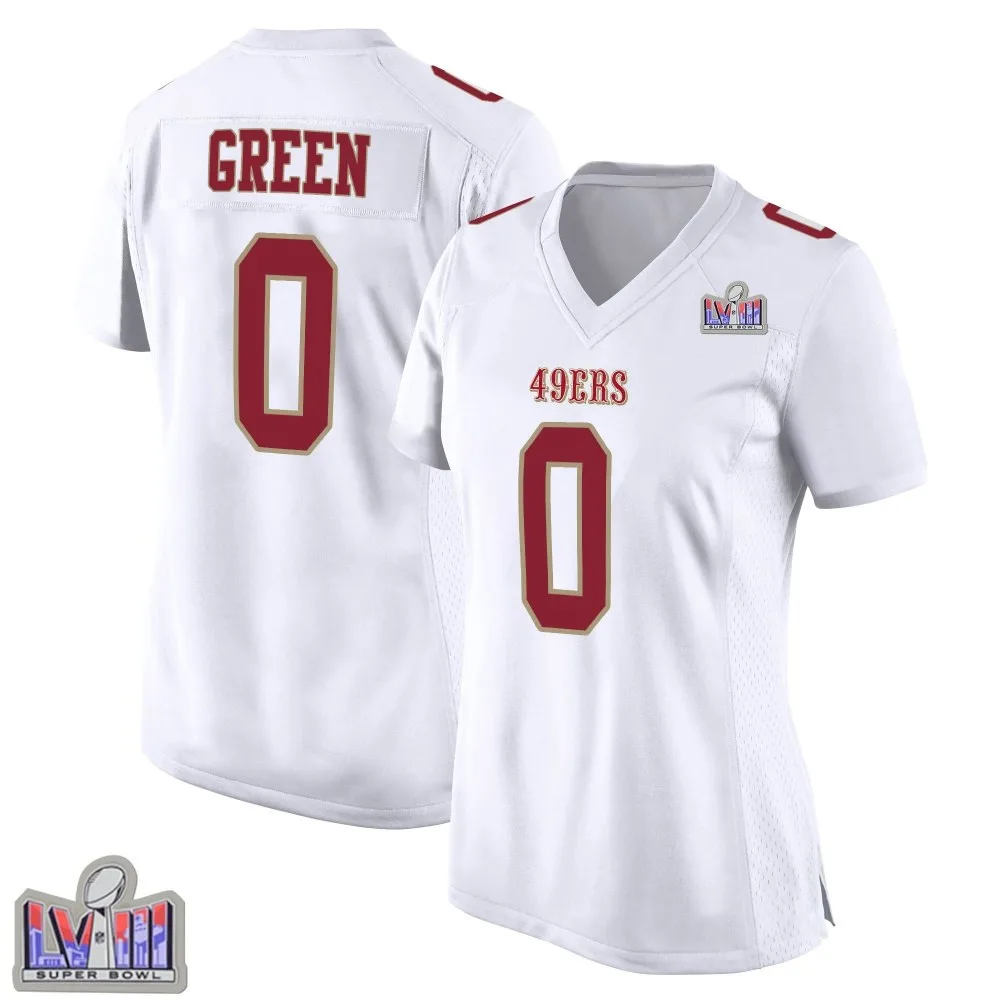 Women's San Francisco 49ers Renardo Green Nike Fashion Super Bowl LVIII Patch Game White Jersey Women's San Francisco 49ers Renardo Green Nike Fashion Super Bowl LVIII Patch Game White Jersey