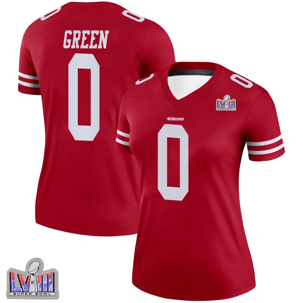 Women's San Francisco 49ers Renardo Green Nike Super Bowl LVIII Patch Legend Scarlet Jersey Women's San Francisco 49ers Renardo Green Nike Super Bowl LVIII Patch Legend Scarlet Jersey