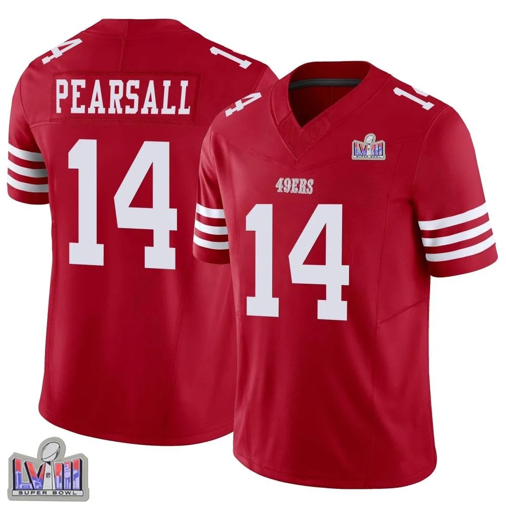 Men's San Francisco 49ers Ricky Pearsall Nike Vapor F.U.S.E. Super Bowl LVIII Patch Limited Scarlet Jersey Men's San Francisco 49ers Ricky Pearsall Nike Vapor F.U.S.E. Super Bowl LVIII Patch Limited Scarlet Jersey