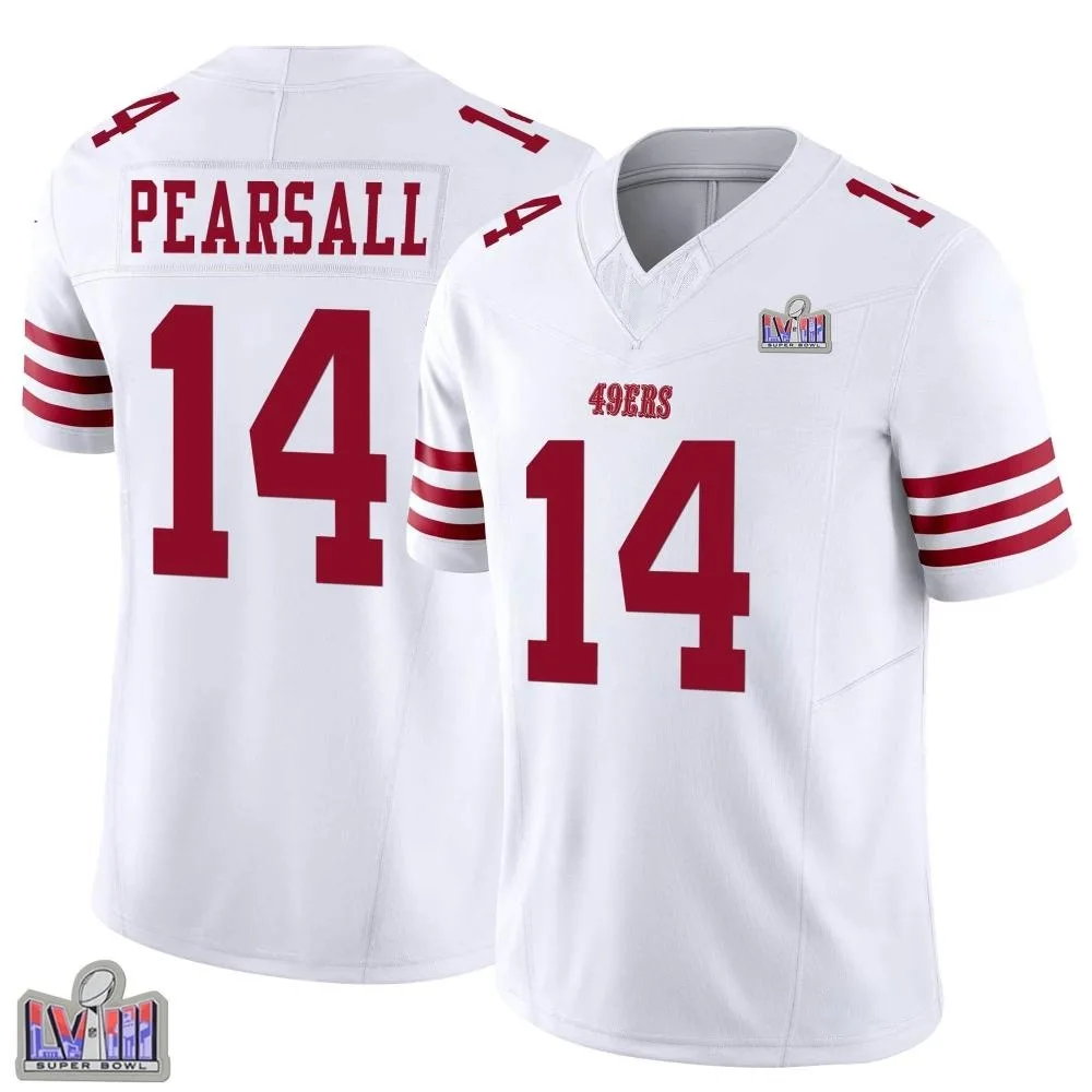 Men's San Francisco 49ers Ricky Pearsall Nike Vapor F.U.S.E. Super Bowl LVIII Patch Limited White Jersey Men's San Francisco 49ers Ricky Pearsall Nike Vapor F.U.S.E. Super Bowl LVIII Patch Limited White Jersey