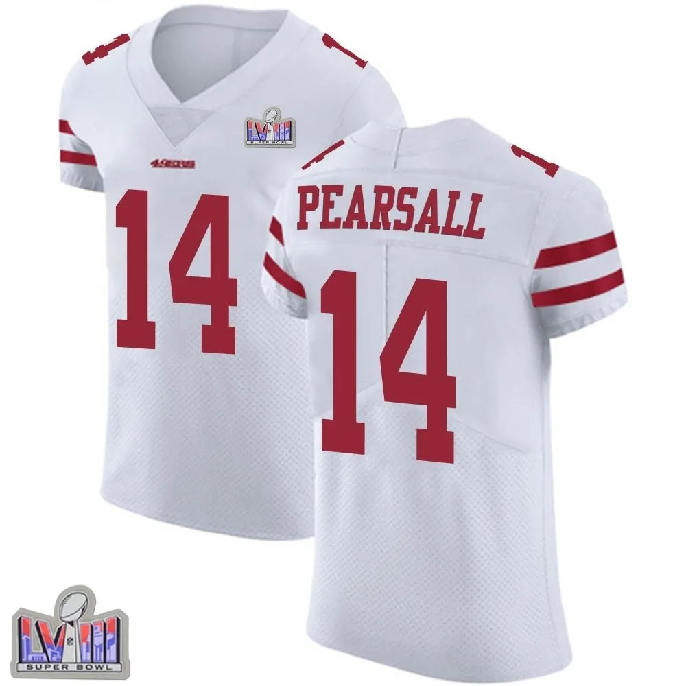 Men's San Francisco 49ers Ricky Pearsall Nike Vapor Untouchable Super Bowl LVIII Patch Elite White Jersey Men's San Francisco 49ers Ricky Pearsall Nike Vapor Untouchable Super Bowl LVIII Patch Elite White Jersey