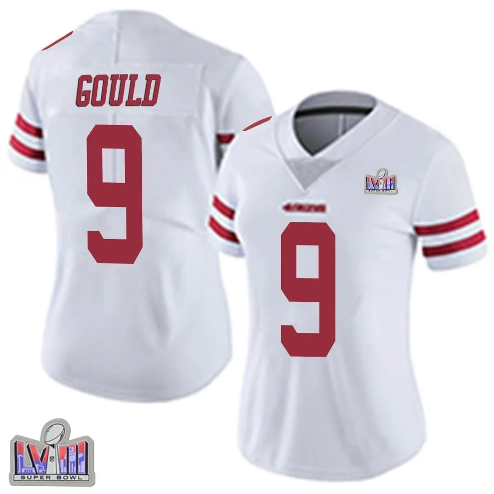 Women's San Francisco 49ers Robbie Gould Nike Vapor Untouchable Super Bowl LVIII Patch Limited White Jersey Women's San Francisco 49ers Robbie Gould Nike Vapor Untouchable Super Bowl LVIII Patch Limited White Jersey