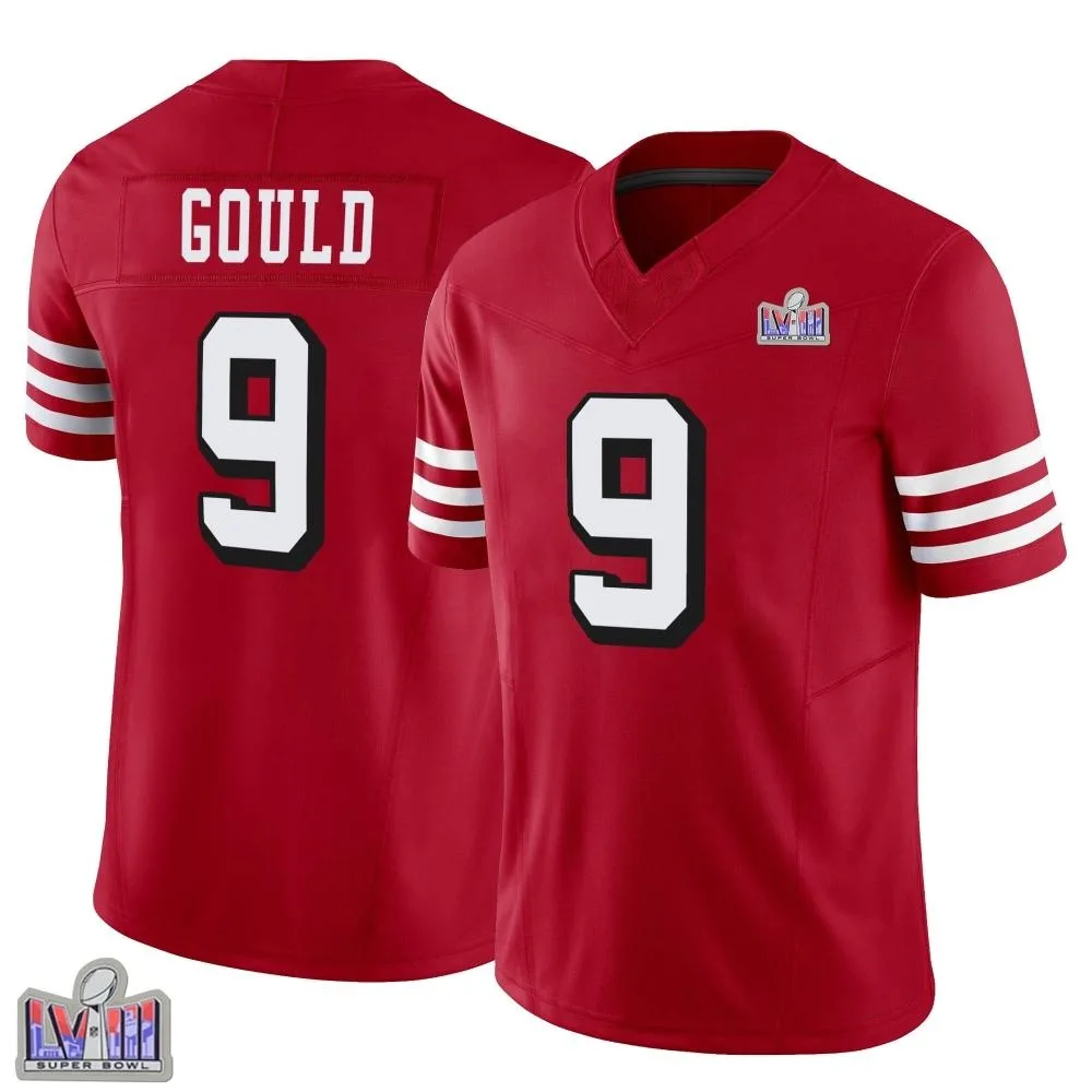 Youth San Francisco 49ers Robbie Gould Nike Alternate Vapor F.U.S.E. Super Bowl LVIII Patch Limited Scarlet Jersey Youth San Francisco 49ers Robbie Gould Nike Alternate Vapor F.U.S.E. Super Bowl LVIII Patch Limited Scarlet Jersey