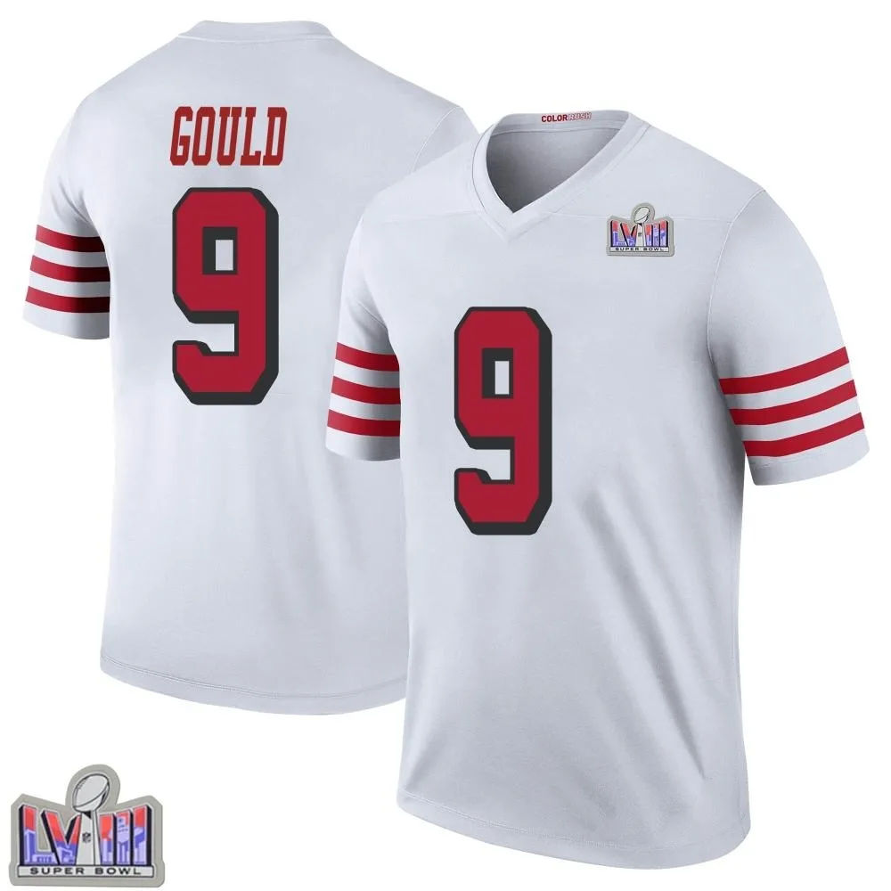 Youth San Francisco 49ers Robbie Gould Nike Color Rush Super Bowl LVIII Patch Legend White Jersey Youth San Francisco 49ers Robbie Gould Nike Color Rush Super Bowl LVIII Patch Legend White Jersey