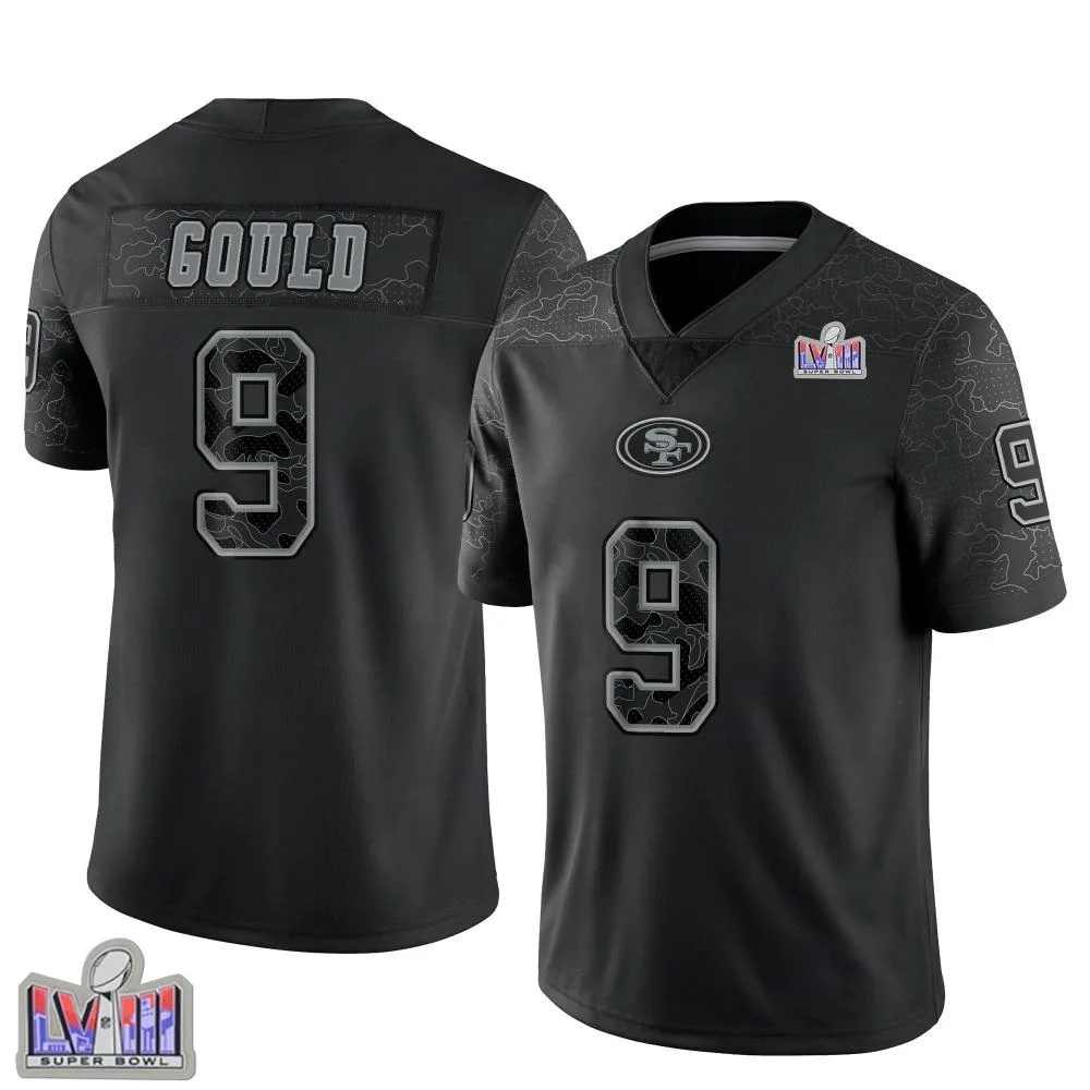 Youth San Francisco 49ers Robbie Gould Nike Reflective Super Bowl LVIII Patch Limited Black Jersey Youth San Francisco 49ers Robbie Gould Nike Reflective Super Bowl LVIII Patch Limited Black Jersey