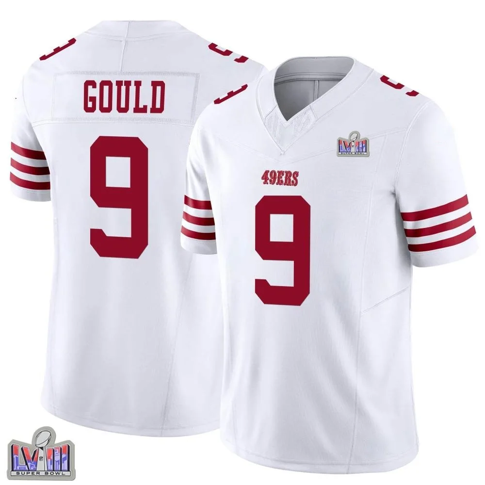 Youth San Francisco 49ers Robbie Gould Nike Vapor F.U.S.E. Super Bowl LVIII Patch Limited White Jersey Youth San Francisco 49ers Robbie Gould Nike Vapor F.U.S.E. Super Bowl LVIII Patch Limited White Jersey