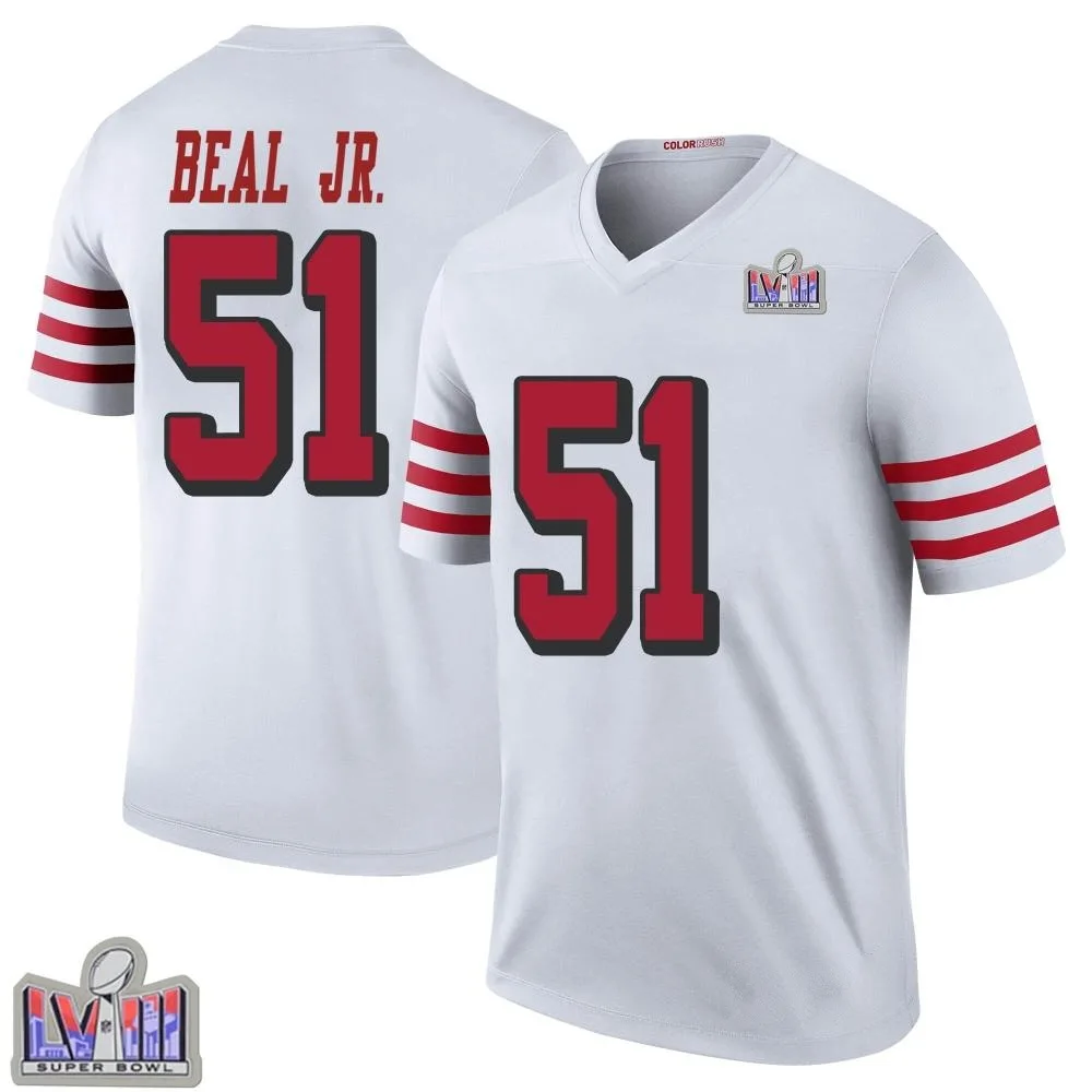 Men's San Francisco 49ers Robert Beal Jr. Nike Color Rush Super Bowl LVIII Patch Legend White Jersey Men's San Francisco 49ers Robert Beal Jr. Nike Color Rush Super Bowl LVIII Patch Legend White Jersey