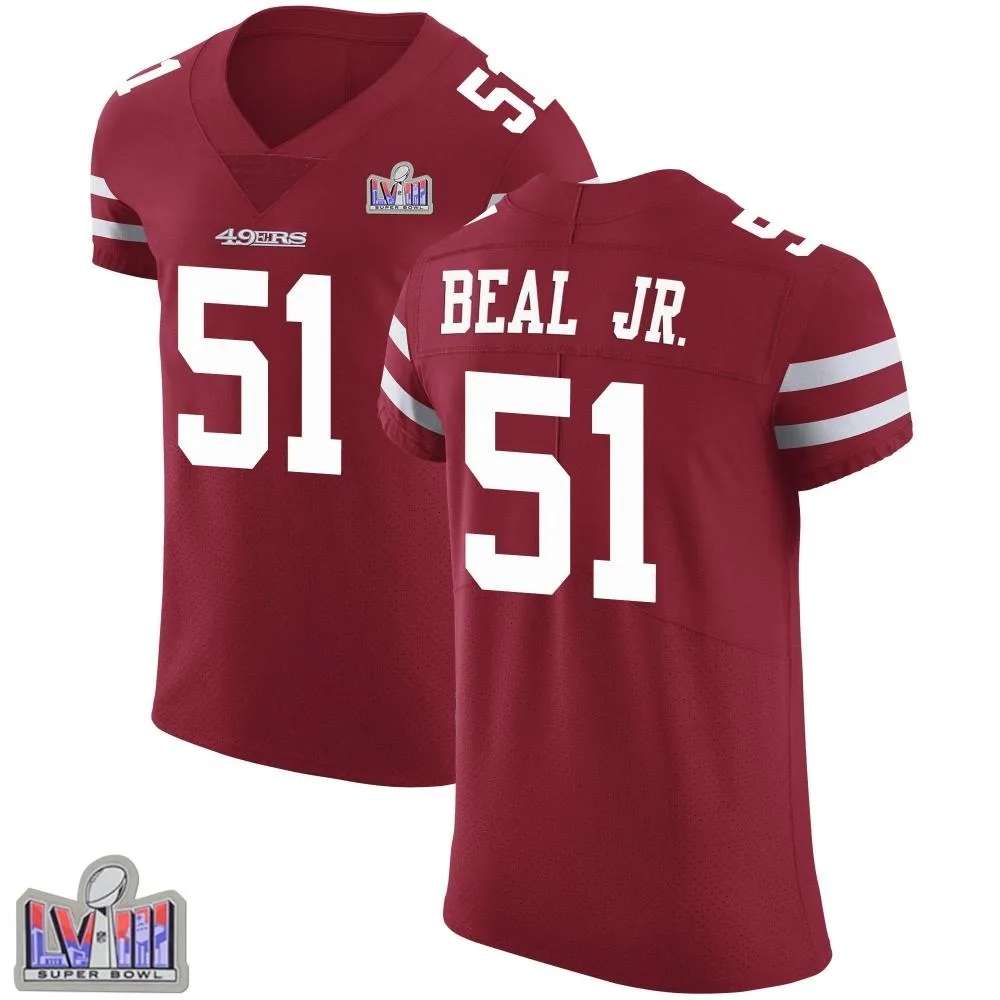 Men's San Francisco 49ers Robert Beal Jr. Nike Team Color Vapor Untouchable Super Bowl LVIII Patch Elite Red Jersey Men's San Francisco 49ers Robert Beal Jr. Nike Team Color Vapor Untouchable Super Bowl LVIII Patch Elite Red Jersey