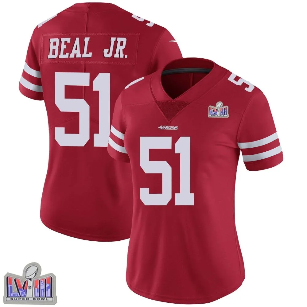 Women's San Francisco 49ers Robert Beal Jr. Nike Team Color Vapor Untouchable Super Bowl LVIII Patch Limited Red Jersey Women's San Francisco 49ers Robert Beal Jr. Nike Team Color Vapor Untouchable Super Bowl LVIII Patch Limited Red Jersey