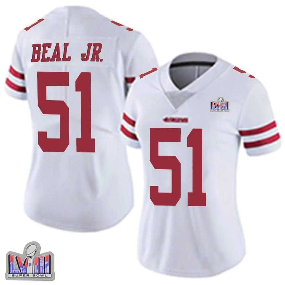 Women's San Francisco 49ers Robert Beal Jr. Nike Vapor Untouchable Super Bowl LVIII Patch Limited White Jersey Women's San Francisco 49ers Robert Beal Jr. Nike Vapor Untouchable Super Bowl LVIII Patch Limited White Jersey