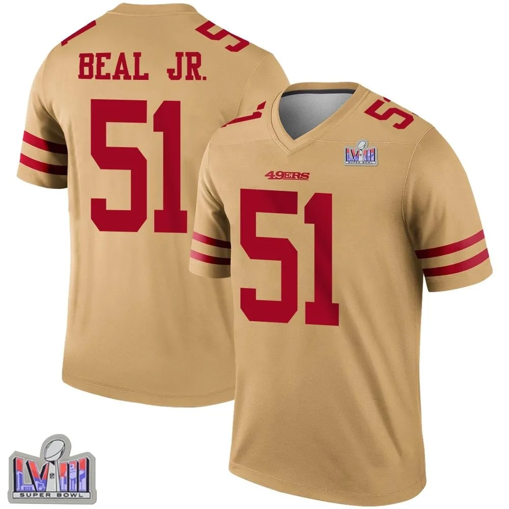 Youth San Francisco 49ers Robert Beal Jr. Nike Inverted Super Bowl LVIII Patch Legend Gold Jersey Youth San Francisco 49ers Robert Beal Jr. Nike Inverted Super Bowl LVIII Patch Legend Gold Jersey