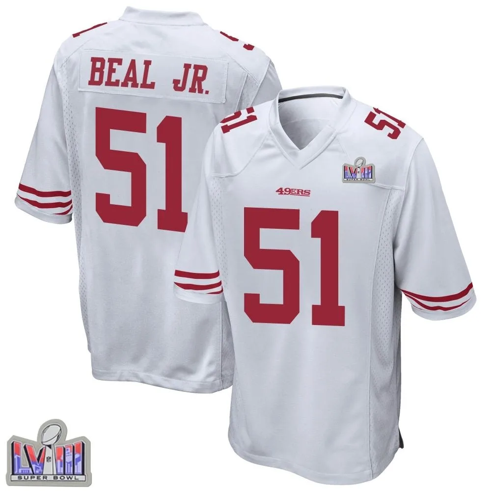 Youth San Francisco 49ers Robert Beal Jr. Nike Super Bowl LVIII Patch Game White Jersey Youth San Francisco 49ers Robert Beal Jr. Nike Super Bowl LVIII Patch Game White Jersey