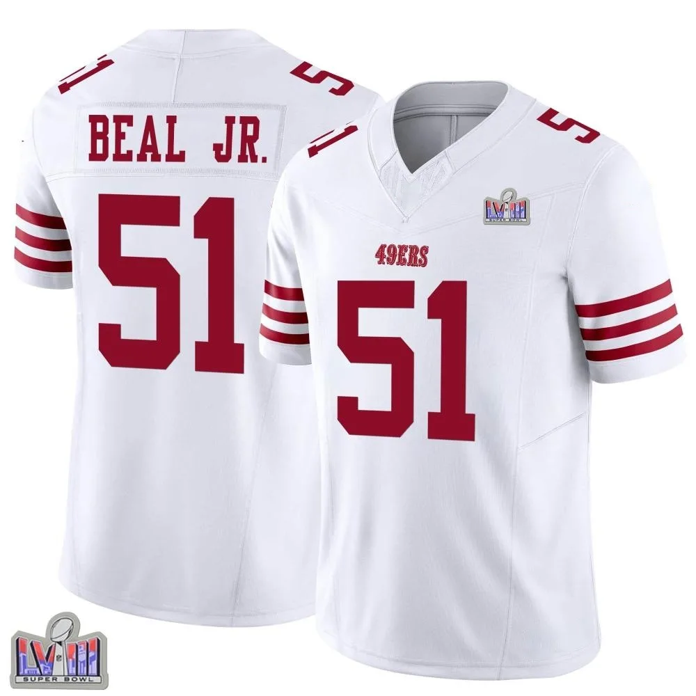 Youth San Francisco 49ers Robert Beal Jr. Nike Vapor F.U.S.E. Super Bowl LVIII Patch Limited White Jersey Youth San Francisco 49ers Robert Beal Jr. Nike Vapor F.U.S.E. Super Bowl LVIII Patch Limited White Jersey