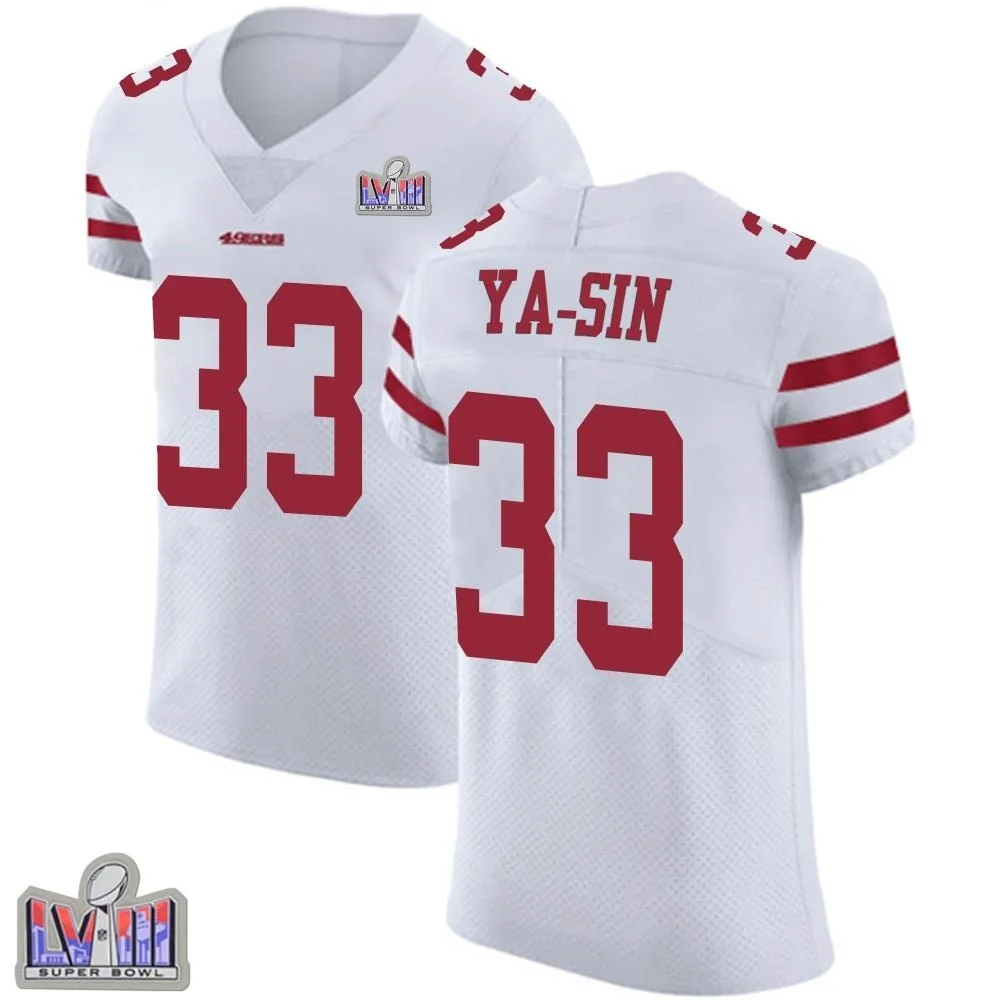 Men's San Francisco 49ers Rock Ya-sin Nike Vapor Untouchable Super Bowl LVIII Patch Elite White Jersey Men's San Francisco 49ers Rock Ya-sin Nike Vapor Untouchable Super Bowl LVIII Patch Elite White Jersey