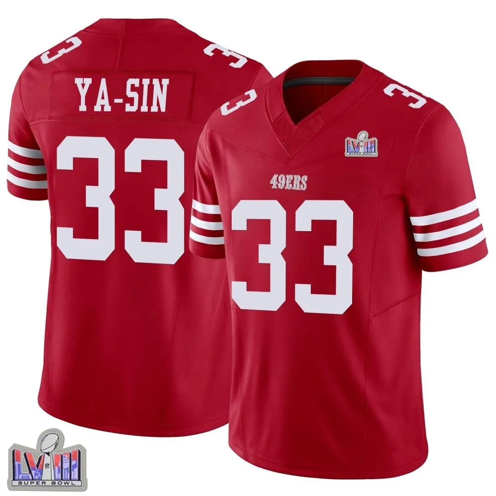 Youth San Francisco 49ers Rock Ya-sin Nike Vapor F.U.S.E. Super Bowl LVIII Patch Limited Scarlet Jersey Youth San Francisco 49ers Rock Ya-sin Nike Vapor F.U.S.E. Super Bowl LVIII Patch Limited Scarlet Jersey