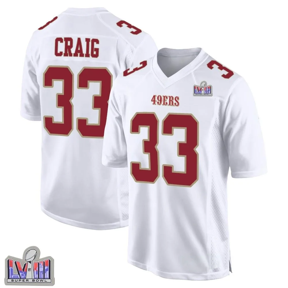 Men's San Francisco 49ers Roger Craig Nike Fashion Super Bowl LVIII Patch Game White Jersey Men's San Francisco 49ers Roger Craig Nike Fashion Super Bowl LVIII Patch Game White Jersey