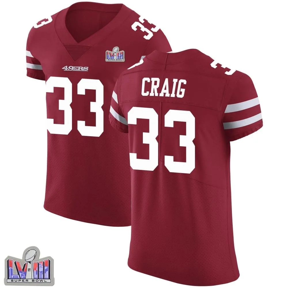 Men's San Francisco 49ers Roger Craig Nike Team Color Vapor Untouchable Super Bowl LVIII Patch Elite Red Jersey Men's San Francisco 49ers Roger Craig Nike Team Color Vapor Untouchable Super Bowl LVIII Patch Elite Red Jersey