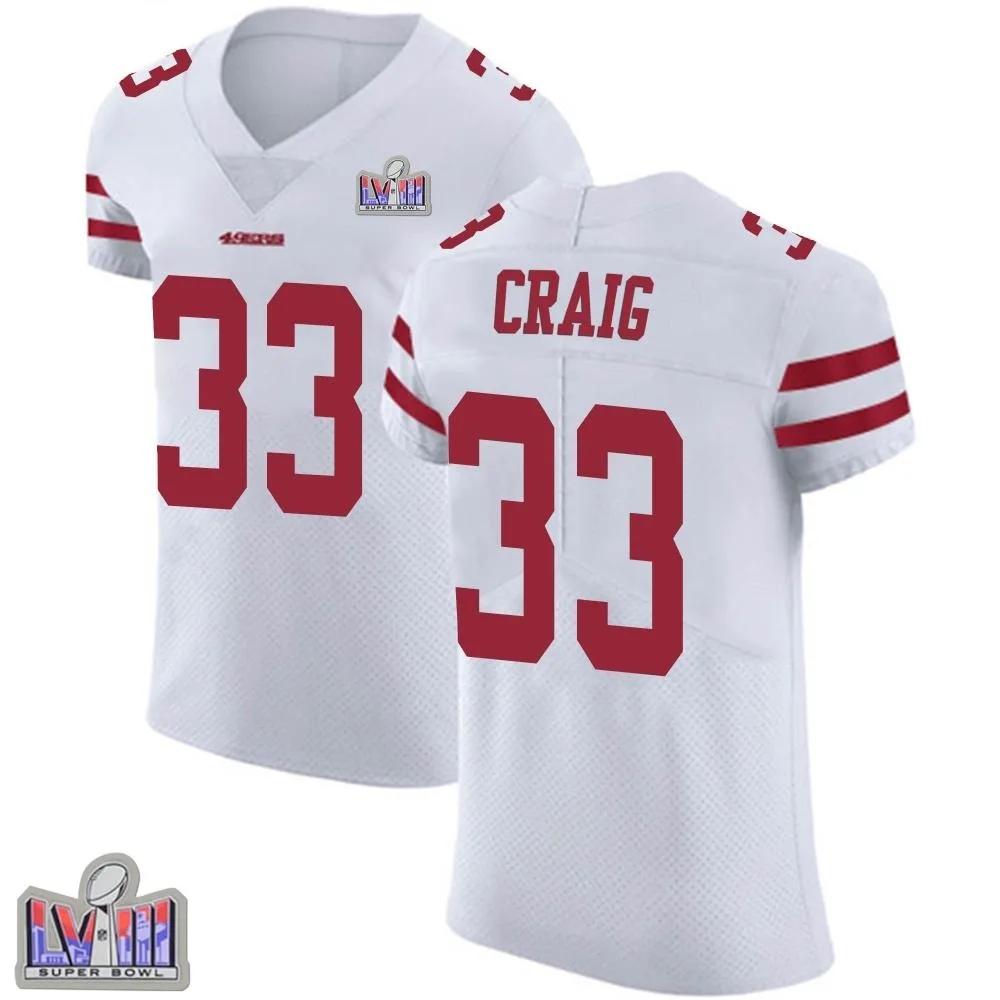 Men's San Francisco 49ers Roger Craig Nike Vapor Untouchable Super Bowl LVIII Patch Elite White Jersey Men's San Francisco 49ers Roger Craig Nike Vapor Untouchable Super Bowl LVIII Patch Elite White Jersey