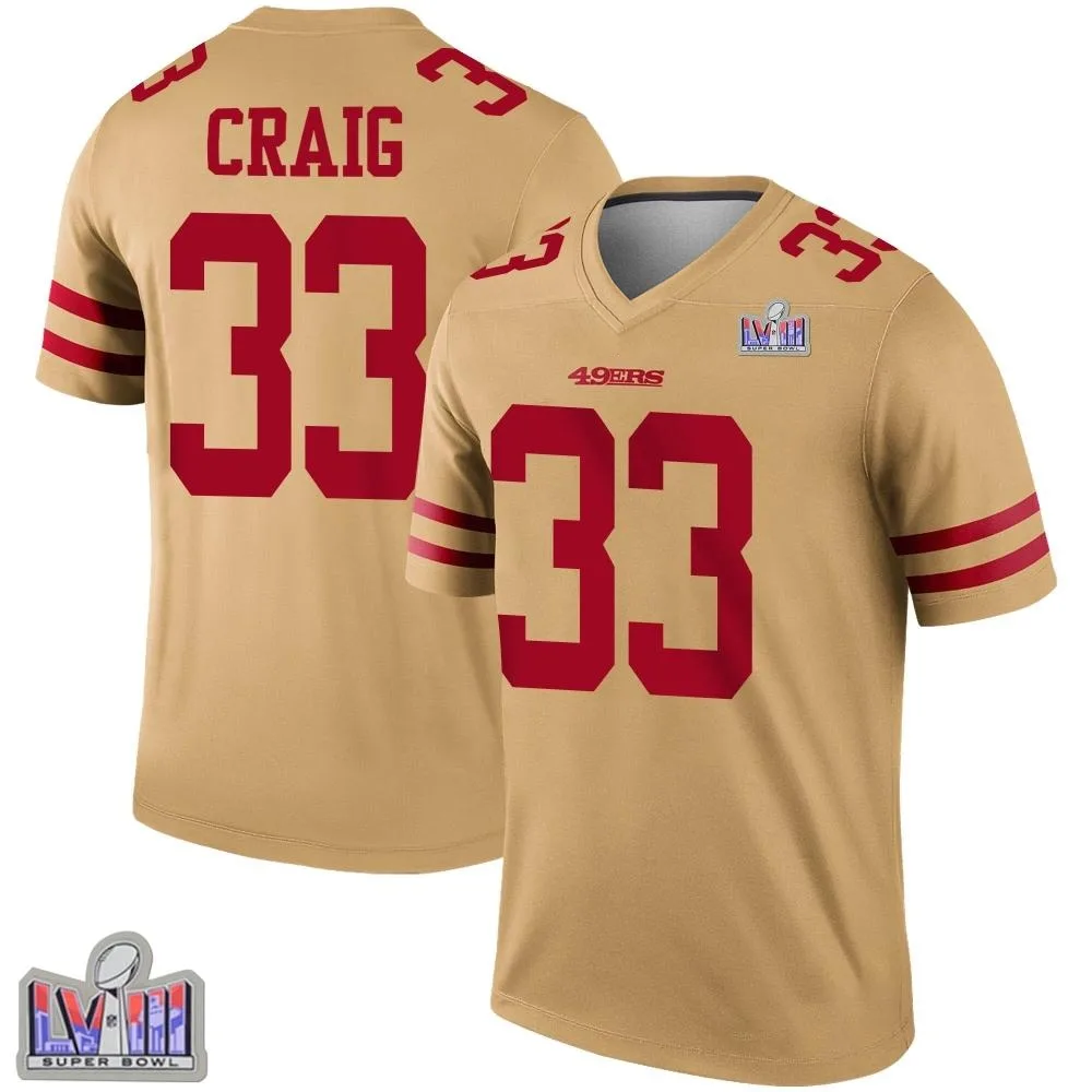 Youth San Francisco 49ers Roger Craig Nike Inverted Super Bowl LVIII Patch Legend Gold Jersey Youth San Francisco 49ers Roger Craig Nike Inverted Super Bowl LVIII Patch Legend Gold Jersey