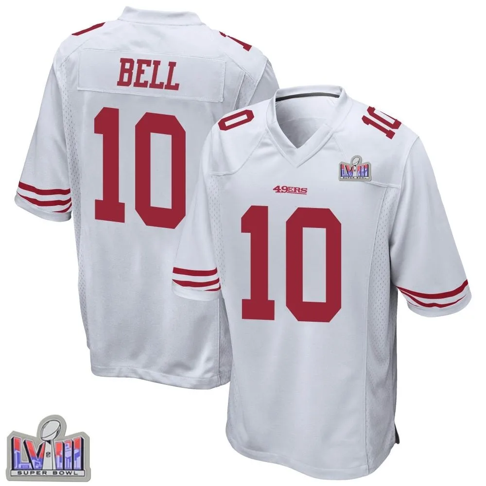 Men's San Francisco 49ers Ronnie Bell Nike Super Bowl LVIII Patch Game White Jersey Men's San Francisco 49ers Ronnie Bell Nike Super Bowl LVIII Patch Game White Jersey