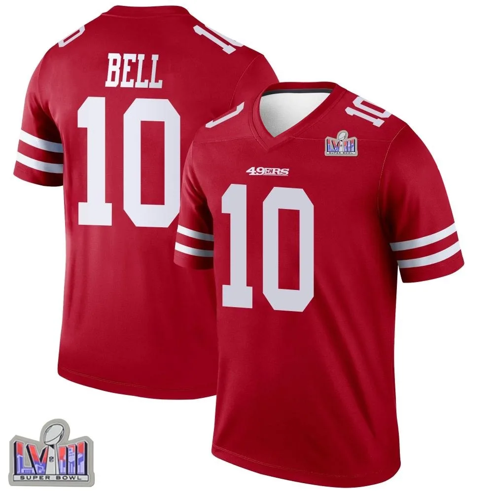 Men's San Francisco 49ers Ronnie Bell Nike Super Bowl LVIII Patch Legend Scarlet Jersey Men's San Francisco 49ers Ronnie Bell Nike Super Bowl LVIII Patch Legend Scarlet Jersey