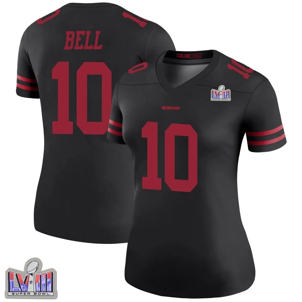Women's San Francisco 49ers Ronnie Bell Nike Color Rush Super Bowl LVIII Patch Legend Black Jersey Women's San Francisco 49ers Ronnie Bell Nike Color Rush Super Bowl LVIII Patch Legend Black Jersey