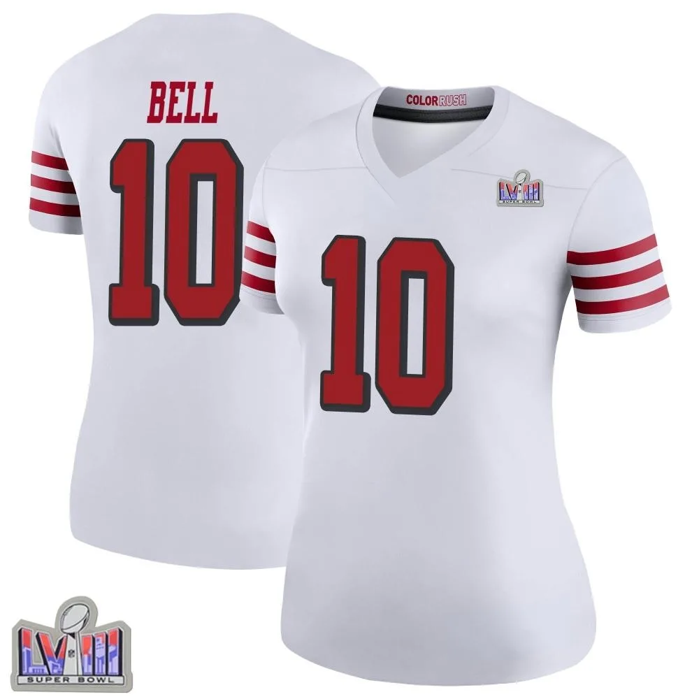 Women's San Francisco 49ers Ronnie Bell Nike Color Rush Super Bowl LVIII Patch Legend White Jersey Women's San Francisco 49ers Ronnie Bell Nike Color Rush Super Bowl LVIII Patch Legend White Jersey