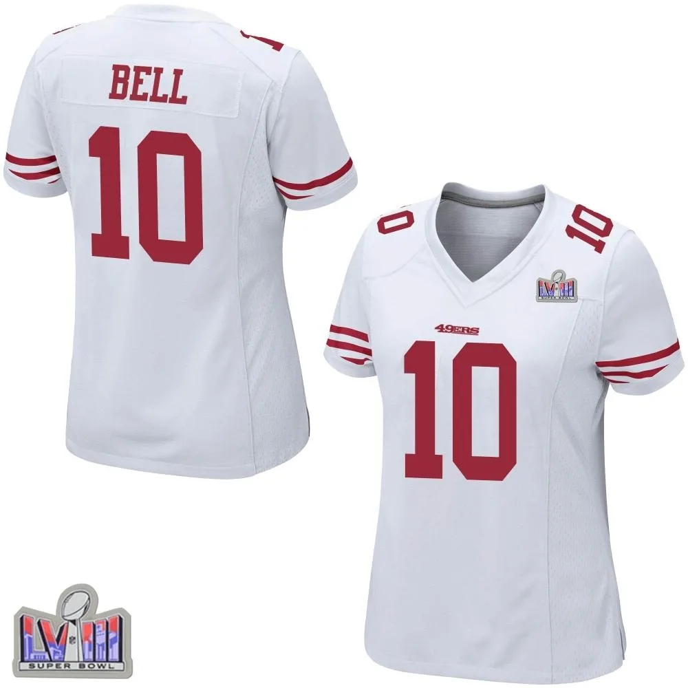 Women's San Francisco 49ers Ronnie Bell Nike Super Bowl LVIII Patch Game White Jersey Women's San Francisco 49ers Ronnie Bell Nike Super Bowl LVIII Patch Game White Jersey