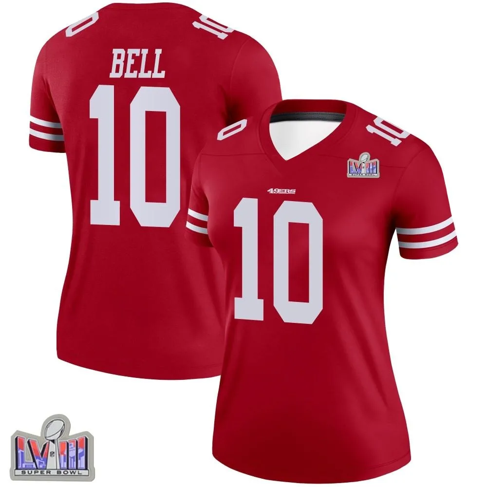 Women's San Francisco 49ers Ronnie Bell Nike Super Bowl LVIII Patch Legend Scarlet Jersey Women's San Francisco 49ers Ronnie Bell Nike Super Bowl LVIII Patch Legend Scarlet Jersey