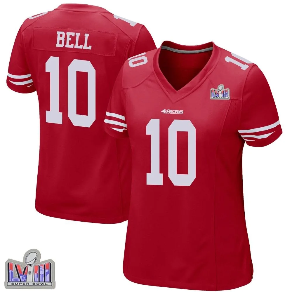 Women's San Francisco 49ers Ronnie Bell Nike Team Color Super Bowl LVIII Patch Game Red Jersey Women's San Francisco 49ers Ronnie Bell Nike Team Color Super Bowl LVIII Patch Game Red Jersey