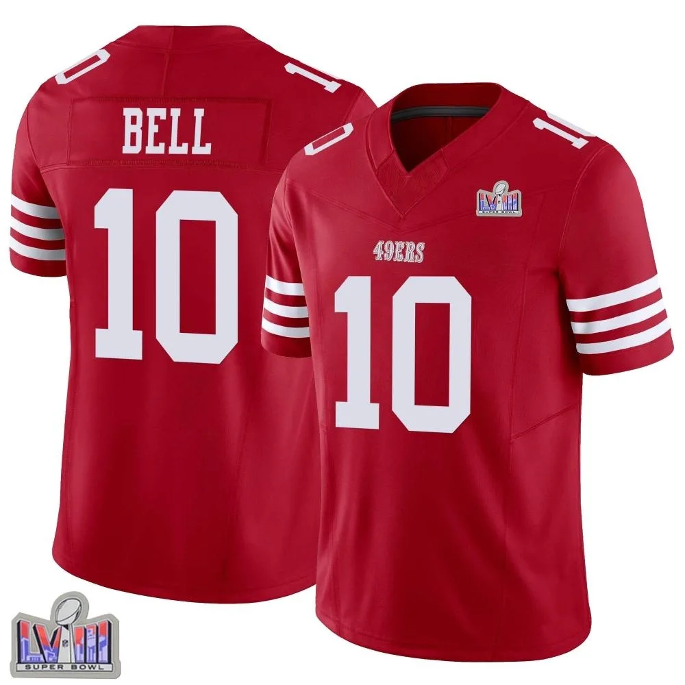 Youth San Francisco 49ers Ronnie Bell Nike Vapor F.U.S.E. Super Bowl LVIII Patch Limited Scarlet Jersey Youth San Francisco 49ers Ronnie Bell Nike Vapor F.U.S.E. Super Bowl LVIII Patch Limited Scarlet Jersey