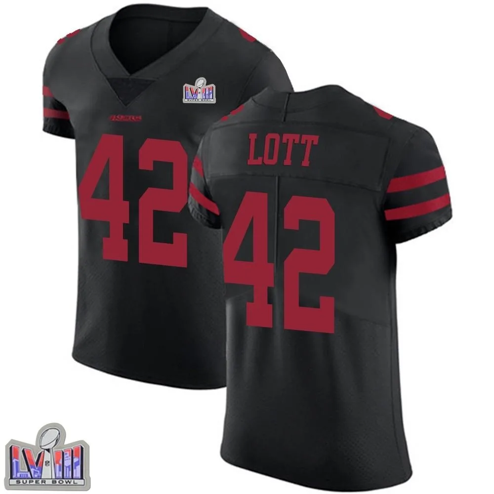 Men's San Francisco 49ers Ronnie Lott Nike Alternate Vapor Untouchable Super Bowl LVIII Patch Elite Black Jersey Men's San Francisco 49ers Ronnie Lott Nike Alternate Vapor Untouchable Super Bowl LVIII Patch Elite Black Jersey