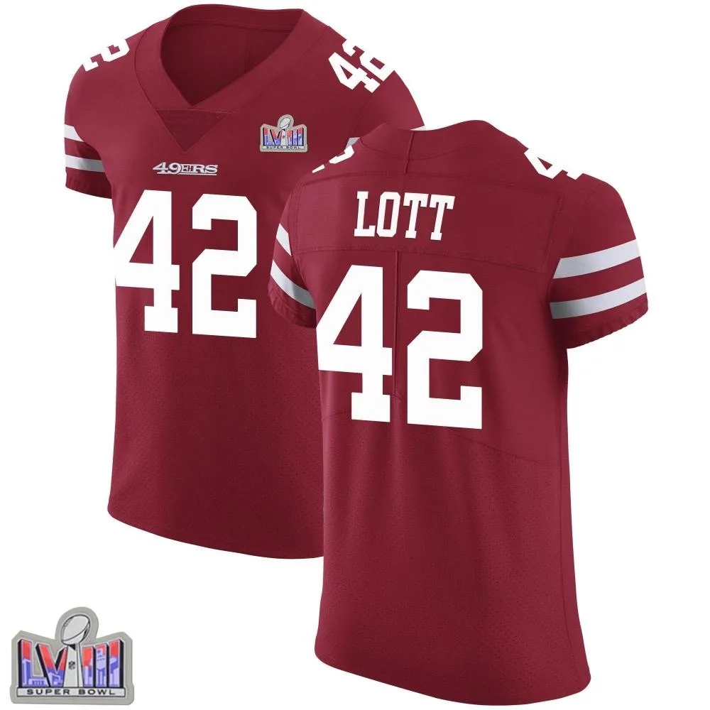 Men's San Francisco 49ers Ronnie Lott Nike Team Color Vapor Untouchable Super Bowl LVIII Patch Elite Red Jersey Men's San Francisco 49ers Ronnie Lott Nike Team Color Vapor Untouchable Super Bowl LVIII Patch Elite Red Jersey