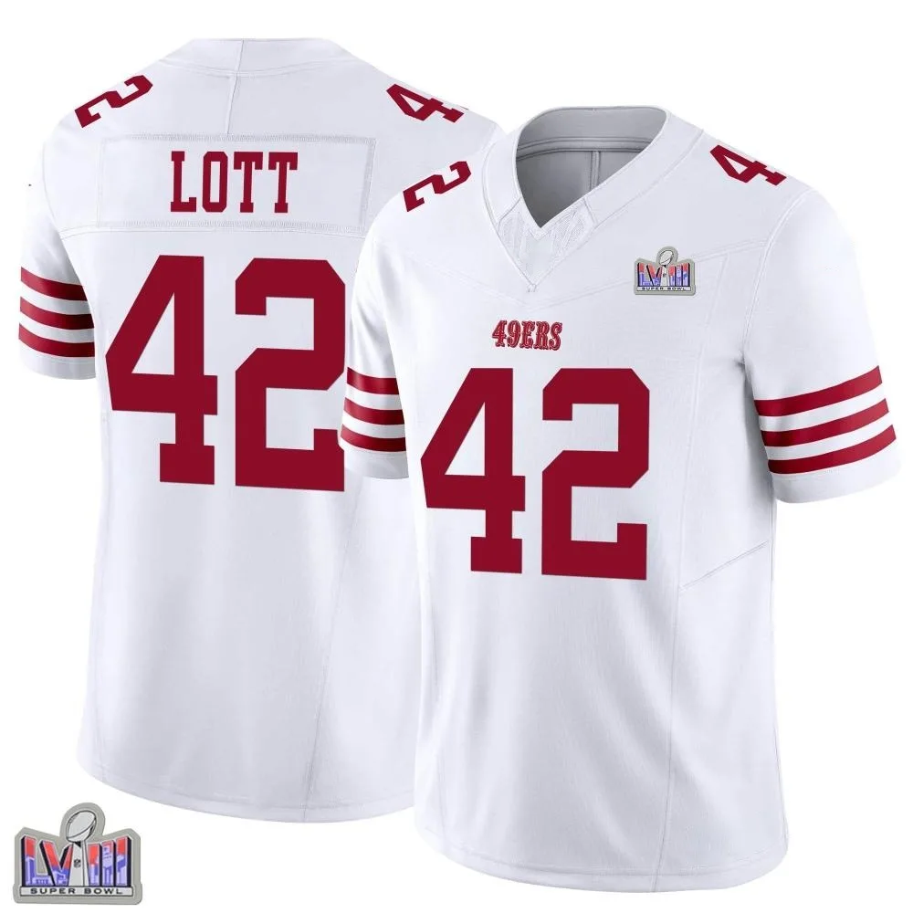 Men's San Francisco 49ers Ronnie Lott Nike Vapor F.U.S.E. Super Bowl LVIII Patch Limited White Jersey Men's San Francisco 49ers Ronnie Lott Nike Vapor F.U.S.E. Super Bowl LVIII Patch Limited White Jersey
