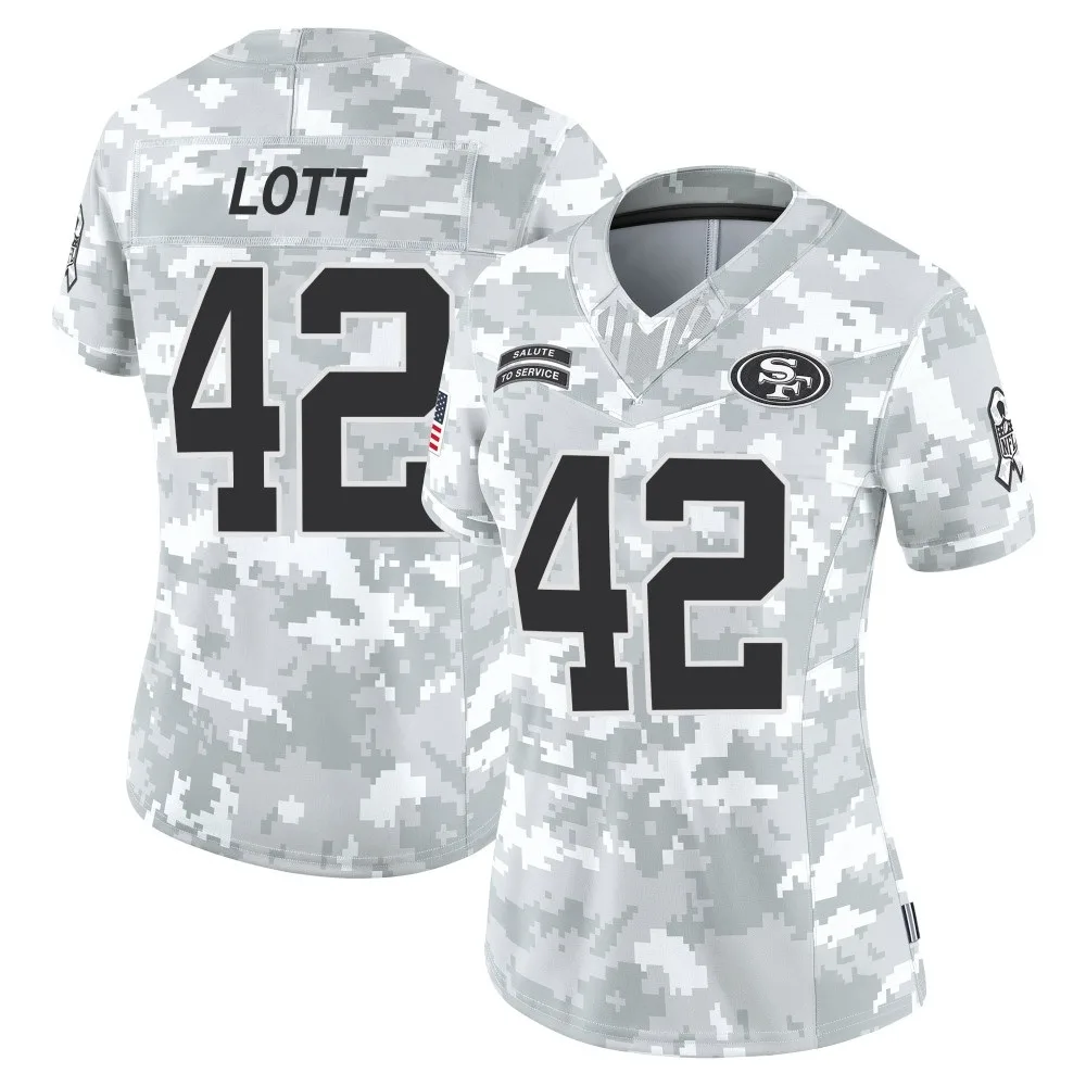 Women's San Francisco 49ers Ronnie Lott Nike Francisco 2024 Salute To Service Limited Arctic Camo Jersey Women's San Francisco 49ers Ronnie Lott Nike Francisco 2024 Salute To Service Limited Arctic Camo Jersey