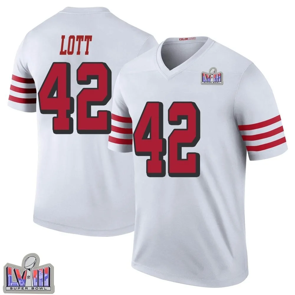 Youth San Francisco 49ers Ronnie Lott Nike Color Rush Super Bowl LVIII Patch Legend White Jersey Youth San Francisco 49ers Ronnie Lott Nike Color Rush Super Bowl LVIII Patch Legend White Jersey
