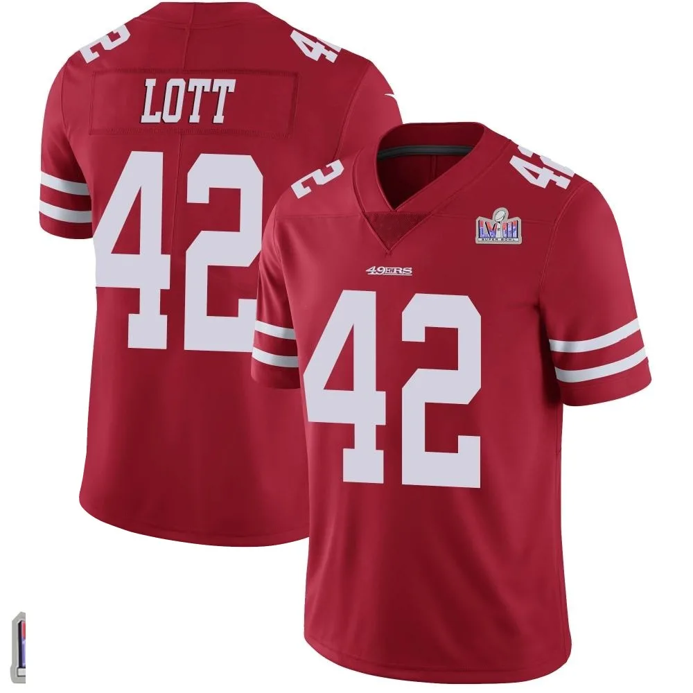 Youth San Francisco 49ers Ronnie Lott Nike Team Color Vapor Untouchable Super Bowl LVIII Patch Limited Red Jersey Youth San Francisco 49ers Ronnie Lott Nike Team Color Vapor Untouchable Super Bowl LVIII Patch Limited Red Jersey