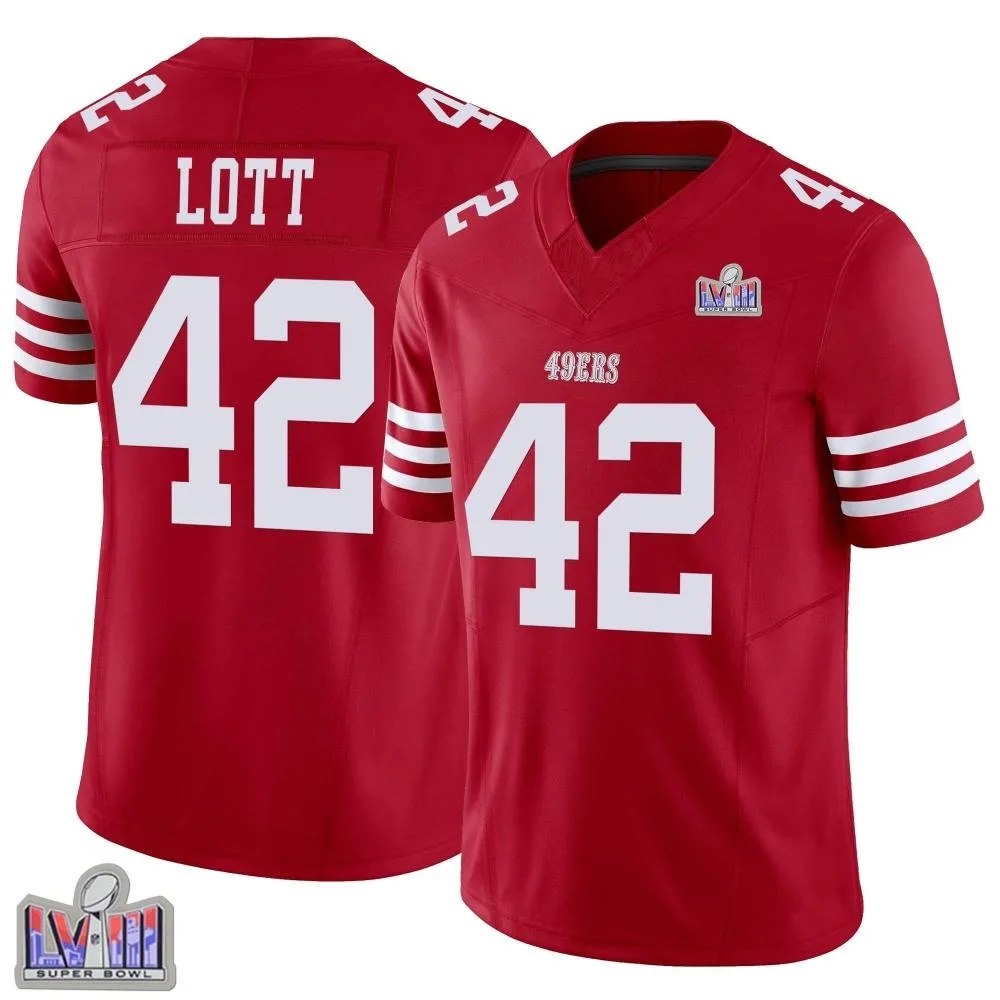 Youth San Francisco 49ers Ronnie Lott Nike Vapor F.U.S.E. Super Bowl LVIII Patch Limited Scarlet Jersey Youth San Francisco 49ers Ronnie Lott Nike Vapor F.U.S.E. Super Bowl LVIII Patch Limited Scarlet Jersey