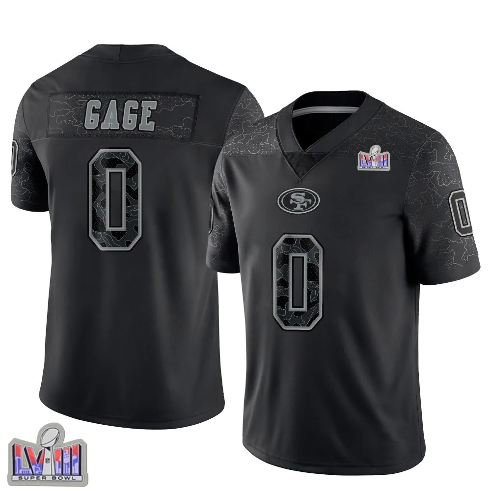 Men's San Francisco 49ers Russell Gage Nike Reflective Super Bowl LVIII Patch Limited Black Jersey Men's San Francisco 49ers Russell Gage Nike Reflective Super Bowl LVIII Patch Limited Black Jersey