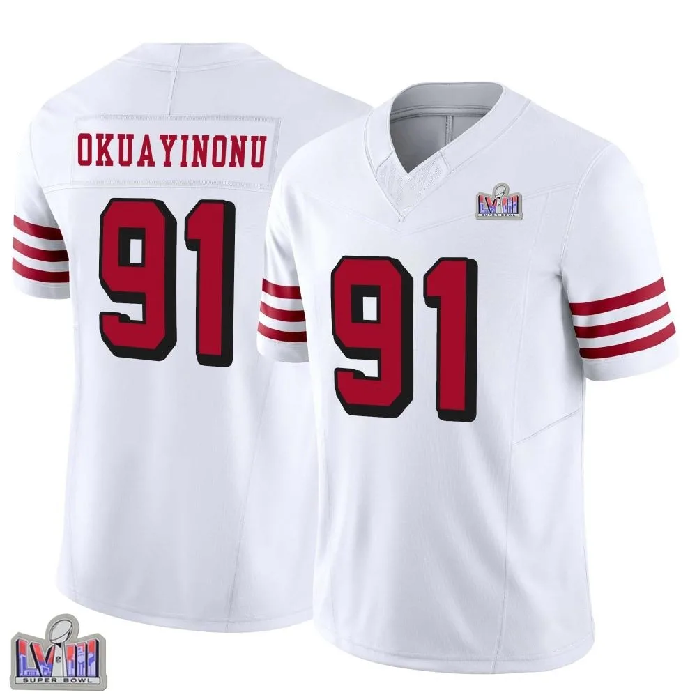Men's San Francisco 49ers Sam Okuayinonu Nike Alternate Vapor F.U.S.E. Super Bowl LVIII Patch Limited White Jersey Men's San Francisco 49ers Sam Okuayinonu Nike Alternate Vapor F.U.S.E. Super Bowl LVIII Patch Limited White Jersey