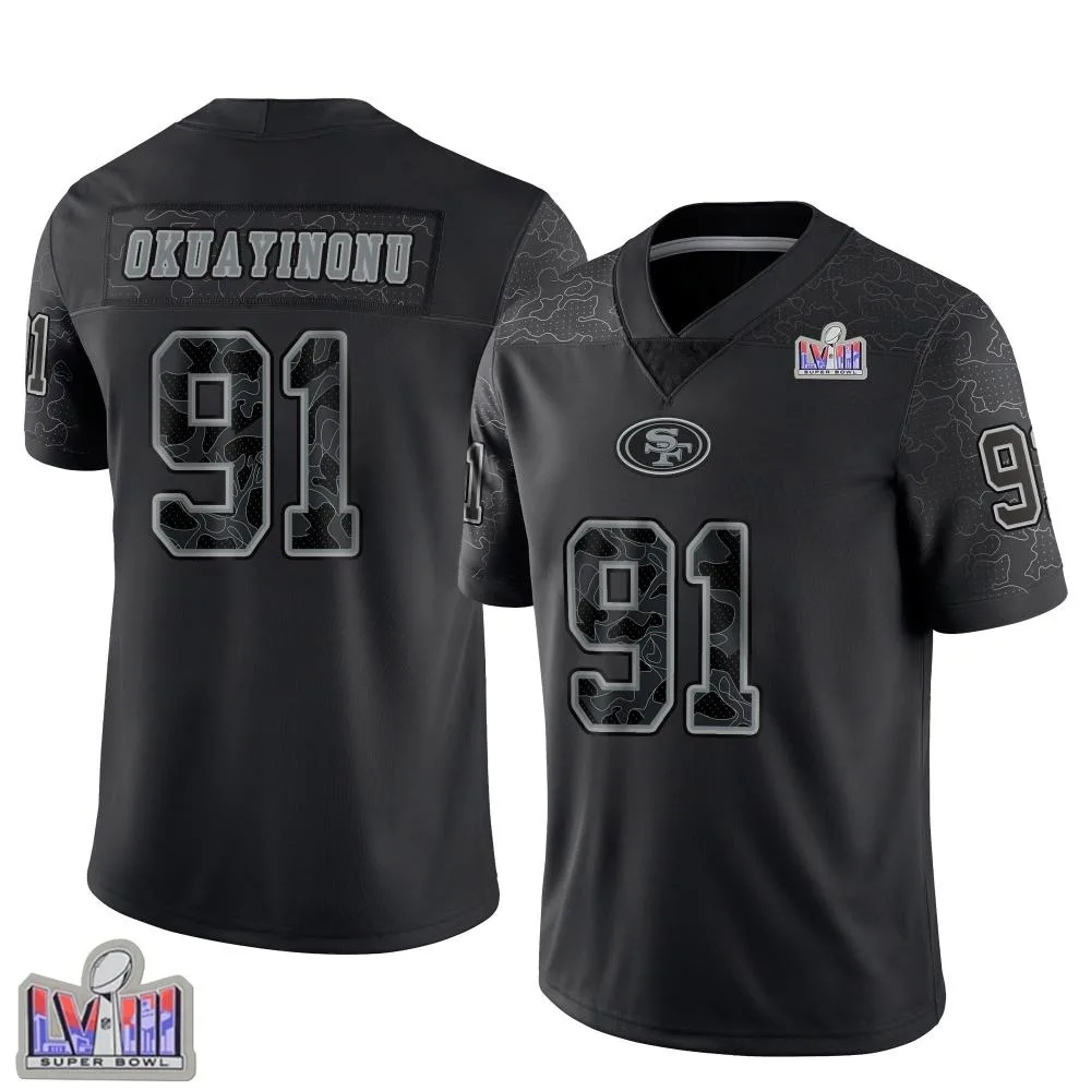 Men's San Francisco 49ers Sam Okuayinonu Nike Reflective Super Bowl LVIII Patch Limited Black Jersey Men's San Francisco 49ers Sam Okuayinonu Nike Reflective Super Bowl LVIII Patch Limited Black Jersey