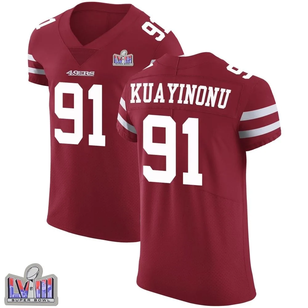 Men's San Francisco 49ers Sam Okuayinonu Nike Team Color Vapor Untouchable Super Bowl LVIII Patch Elite Red Jersey Men's San Francisco 49ers Sam Okuayinonu Nike Team Color Vapor Untouchable Super Bowl LVIII Patch Elite Red Jersey