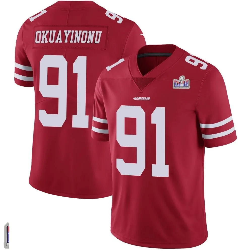 Men's San Francisco 49ers Sam Okuayinonu Nike Team Color Vapor Untouchable Super Bowl LVIII Patch Limited Red Jersey Men's San Francisco 49ers Sam Okuayinonu Nike Team Color Vapor Untouchable Super Bowl LVIII Patch Limited Red Jersey