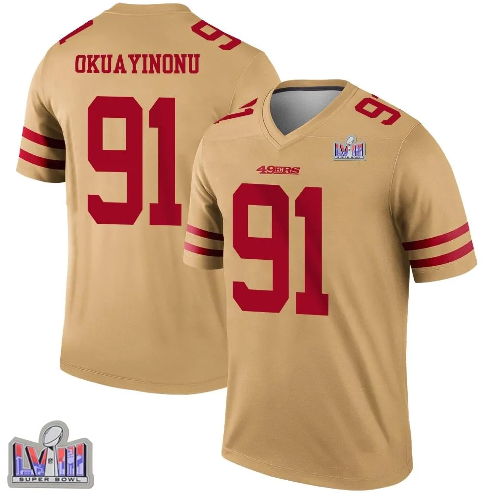 Youth San Francisco 49ers Sam Okuayinonu Nike Inverted Super Bowl LVIII Patch Legend Gold Jersey Youth San Francisco 49ers Sam Okuayinonu Nike Inverted Super Bowl LVIII Patch Legend Gold Jersey