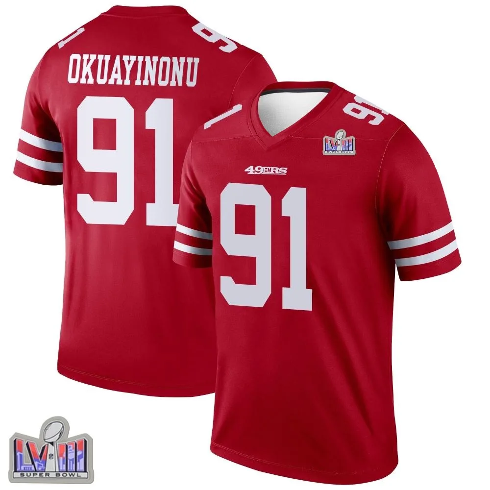 Youth San Francisco 49ers Sam Okuayinonu Nike Super Bowl LVIII Patch Legend Scarlet Jersey Youth San Francisco 49ers Sam Okuayinonu Nike Super Bowl LVIII Patch Legend Scarlet Jersey