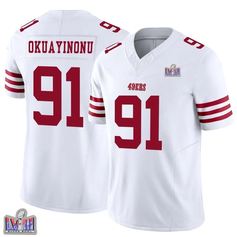 Youth San Francisco 49ers Sam Okuayinonu Nike Vapor F.U.S.E. Super Bowl LVIII Patch Limited White Jersey Youth San Francisco 49ers Sam Okuayinonu Nike Vapor F.U.S.E. Super Bowl LVIII Patch Limited White Jersey