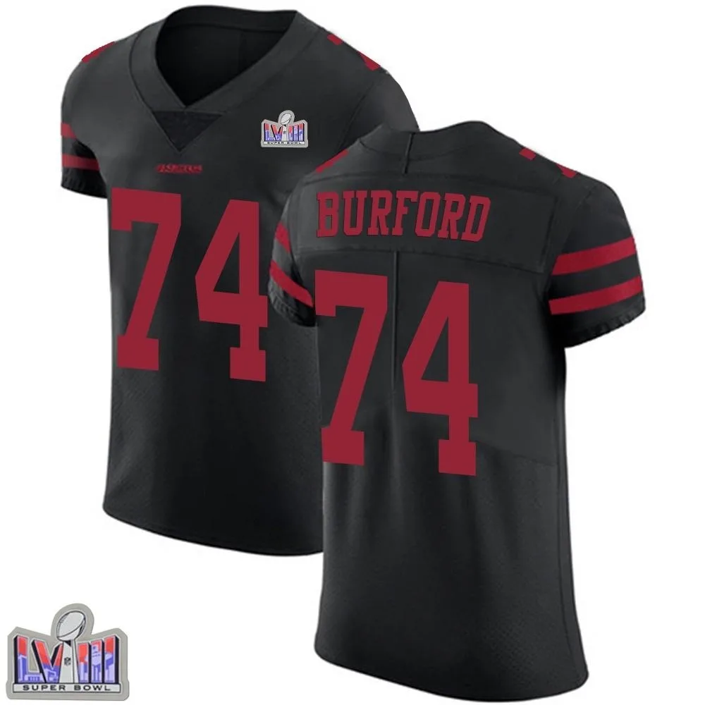 Men's San Francisco 49ers Spencer Burford Nike Alternate Vapor Untouchable Super Bowl LVIII Patch Elite Black Jersey Men's San Francisco 49ers Spencer Burford Nike Alternate Vapor Untouchable Super Bowl LVIII Patch Elite Black Jersey