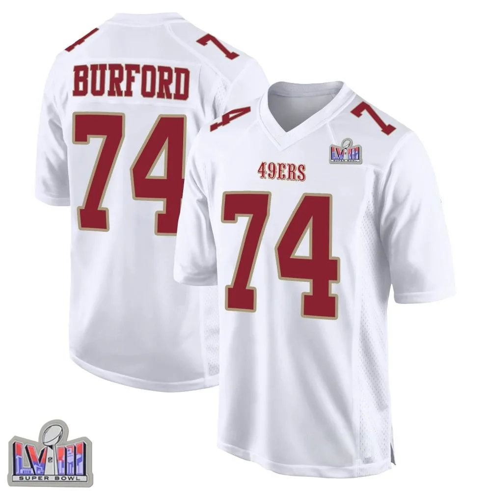 Men's San Francisco 49ers Spencer Burford Nike Fashion Super Bowl LVIII Patch Game White Jersey Men's San Francisco 49ers Spencer Burford Nike Fashion Super Bowl LVIII Patch Game White Jersey
