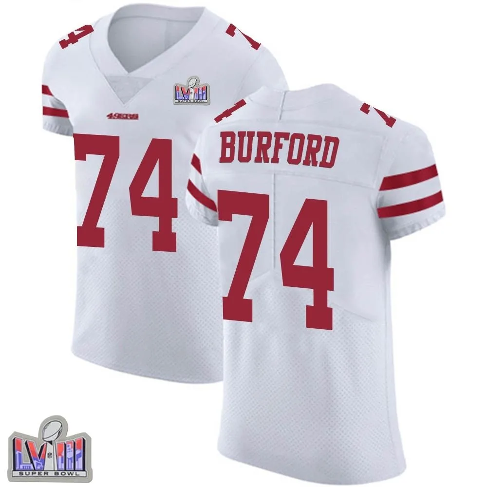 Men's San Francisco 49ers Spencer Burford Nike Vapor Untouchable Super Bowl LVIII Patch Elite White Jersey Men's San Francisco 49ers Spencer Burford Nike Vapor Untouchable Super Bowl LVIII Patch Elite White Jersey