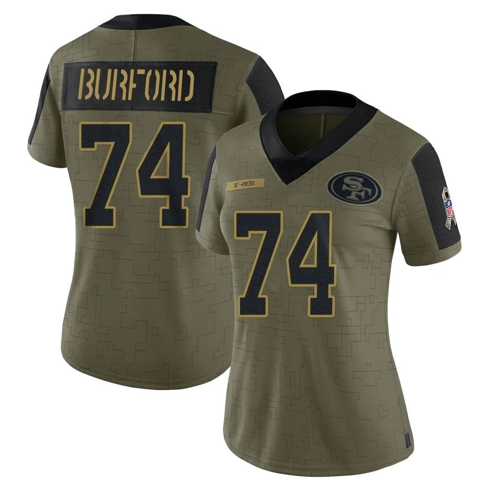 Women's San Francisco 49ers Spencer Burford Nike 2021 Salute To Service Limited Olive Jersey Women's San Francisco 49ers Spencer Burford Nike 2021 Salute To Service Limited Olive Jersey